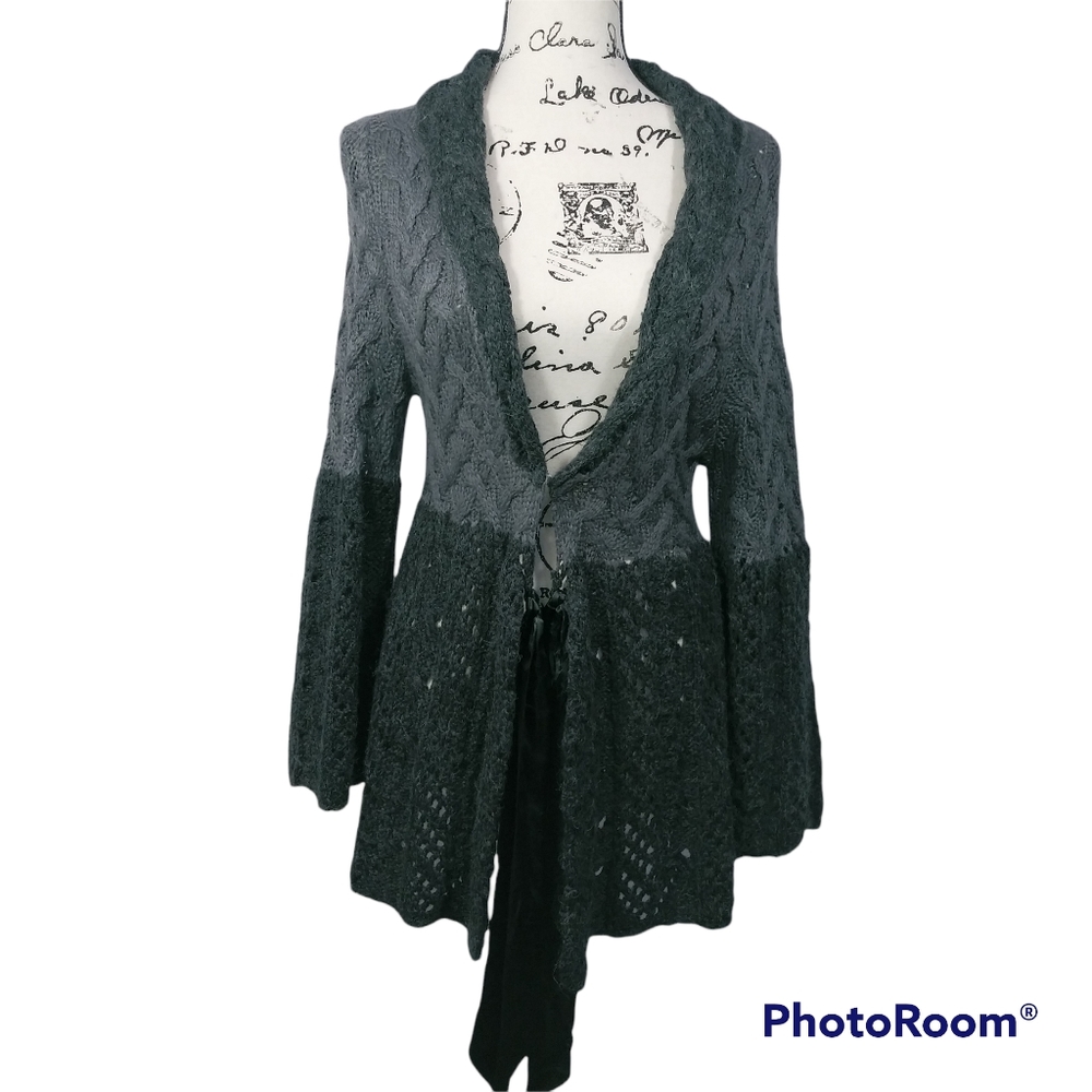 M. Rena Knitted Sweater with Bell Sleeves and Tie Front L